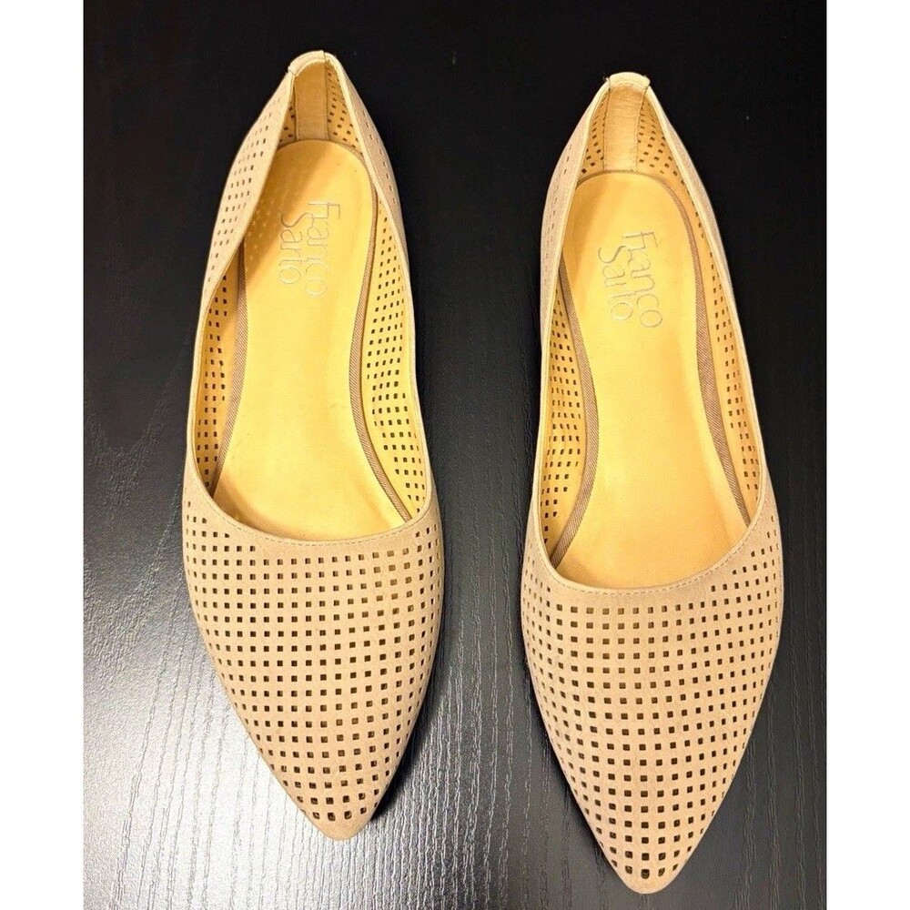 Franco Sarto Women’s Beige Suede Perforated Pointed Toe Slip-On Flats 8M
